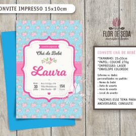 Convite Chá de Bebê Jardim com envelope - (tamanho 10x14,5cm)