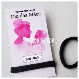 Cartão personalizado com elástico para cabelo Dia das Mães.